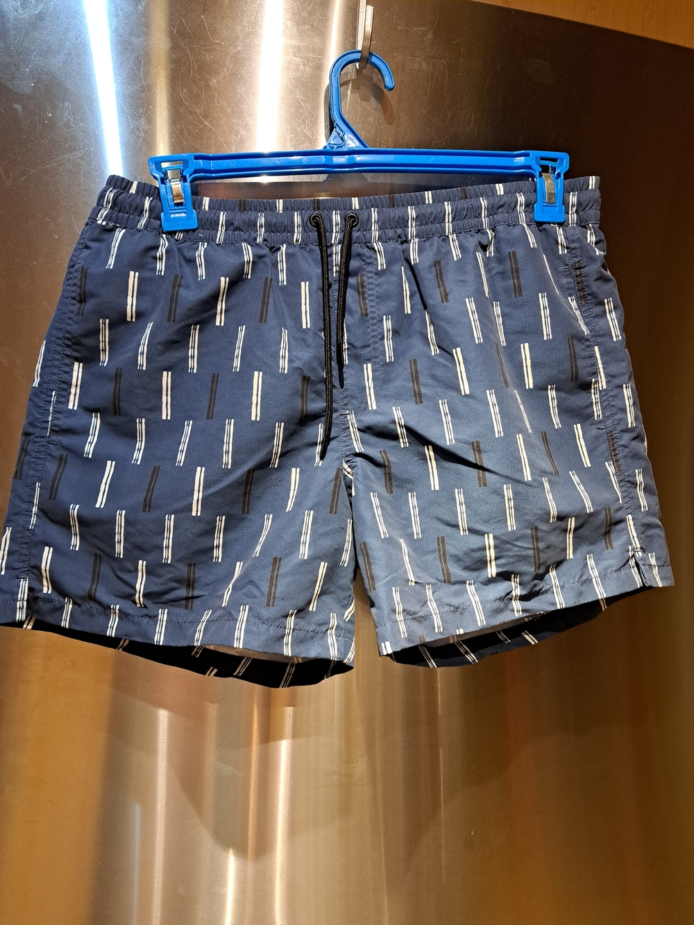 Mango Navy Blue Swim Trunks with White Stripe Accent
